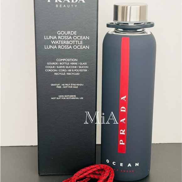Prada Luna Rossa Ocean Water Bottle Screw-Top & Red Strap (16oz / Glass) - Picture 2 of 5